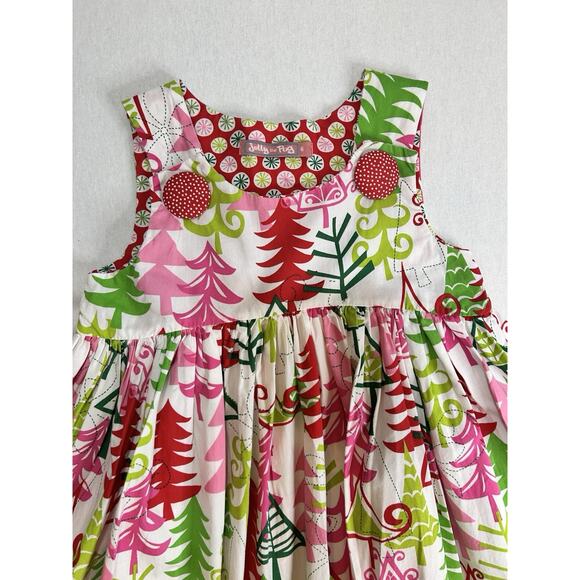 Jelly The Pug Christmas Tree Dress Girls Size 6 Smocked Layered Flowy Christmas - Picture 1 of 12